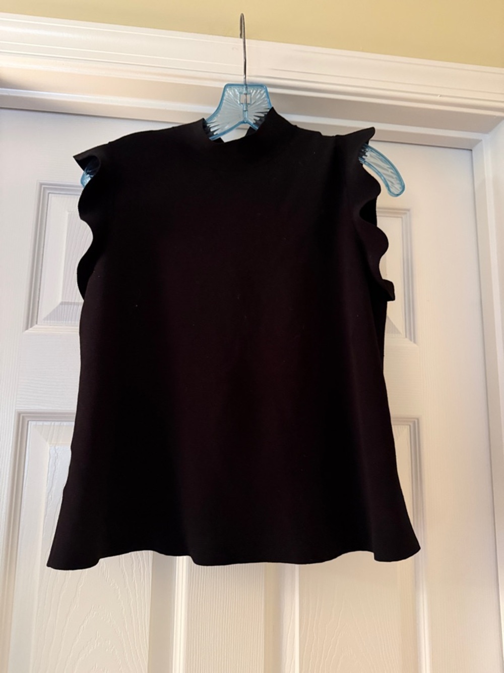 Ann Taylor Black Sleeveless Mock Neck Top with Ruffle Trim